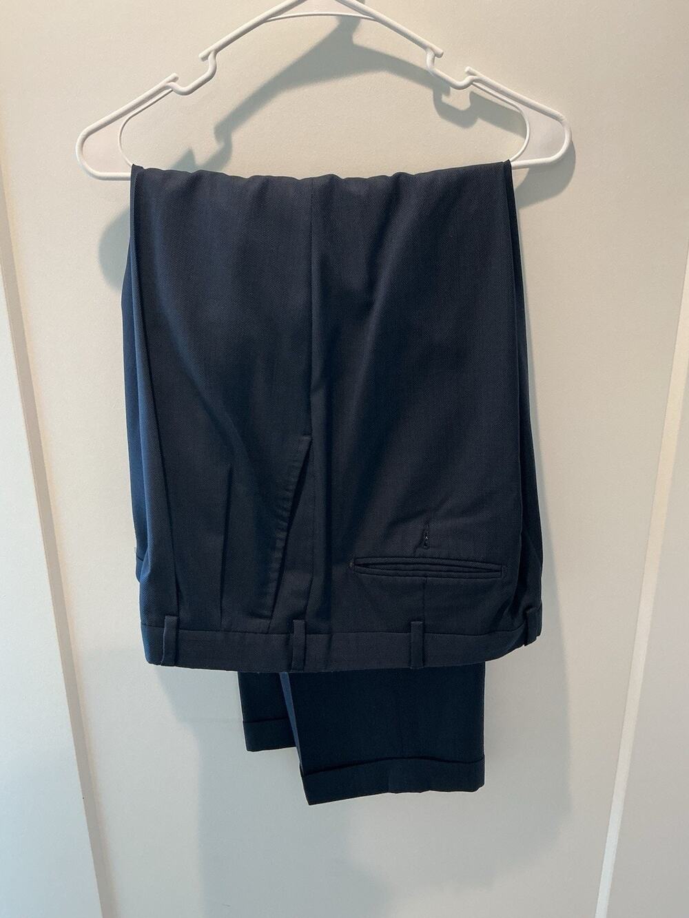 Zanella Platinum Navy Pinpoint 38x29 Cuffed Pleated Wool Men’s Dress Pants